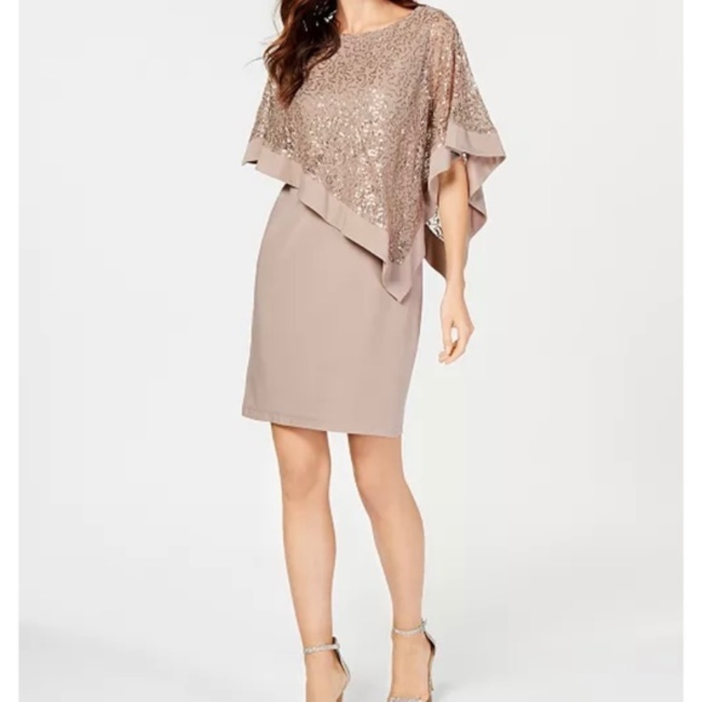R & M Richards Mocha Sequin Poncho Dress size 8
